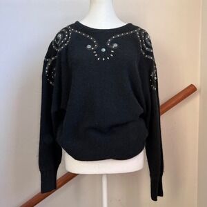 Vintage 80s Black Western Angora Silk Sweater Medium Studded Avant Garde